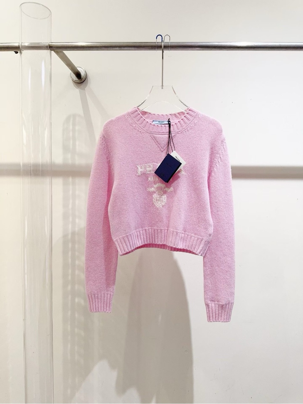 Prada Pink Cropped Crewneck Sweater